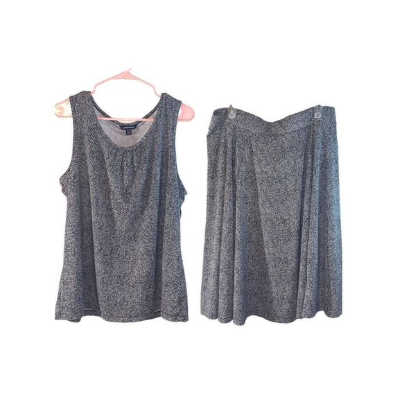 Lands End Black and White Tweed Print Two Piece Skirt Set Size Large 14/16 - Picture 1 of 12